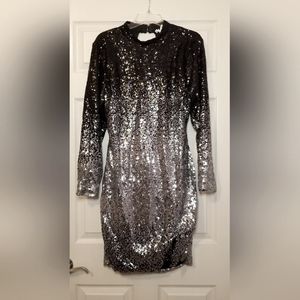 NWT Angela Plus Black and Silver Sequin Open Back Dress